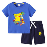 Children Pokemon Pikachu Tshirts & Shorts Short Sleeve Shorts Suit Leisure Sports Neutral