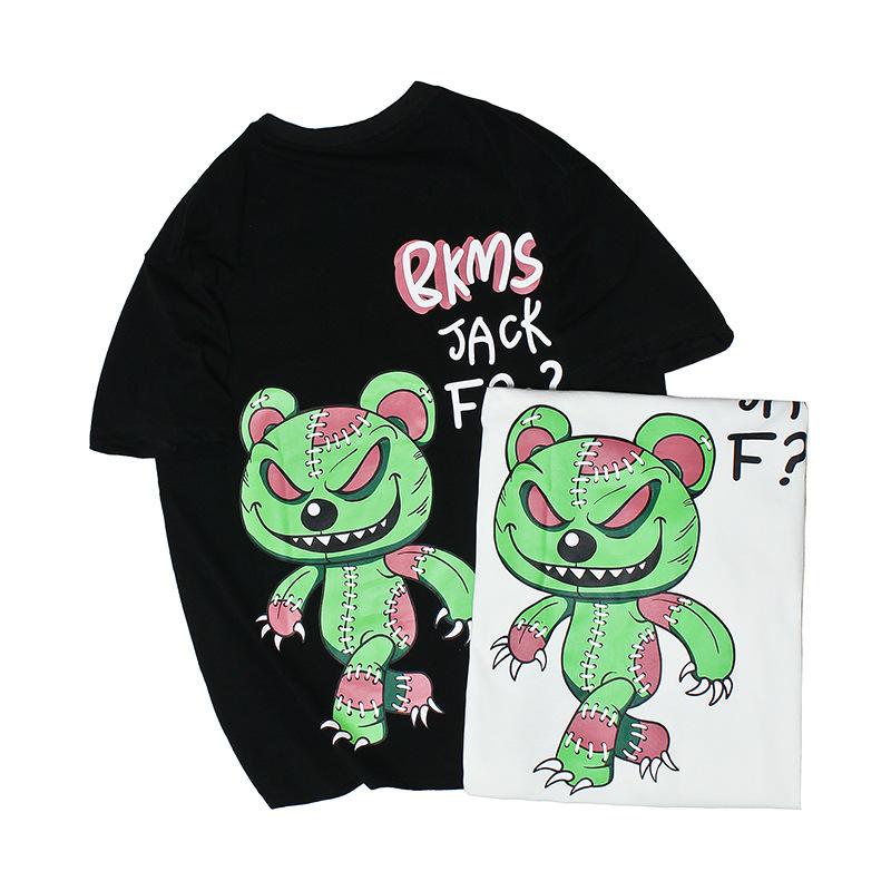 Men T Shirt Summer Casual Tops Men's Clothes Summer Wear Vintage Men's round Neck Short Sleeve Street Casual Cartoon Monster Bear T-shirt