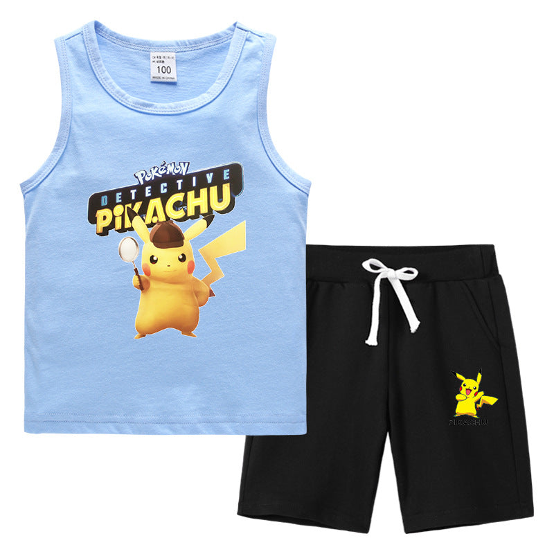 Children Pokemon Pikachu Tshirts & Shorts Vest Middle Pants Sports Casual Thin Two Pieces