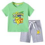 Children Pokemon Pikachu Tshirts & Shorts Cotton Short Sleeve Shorts Two Pieces Neutral