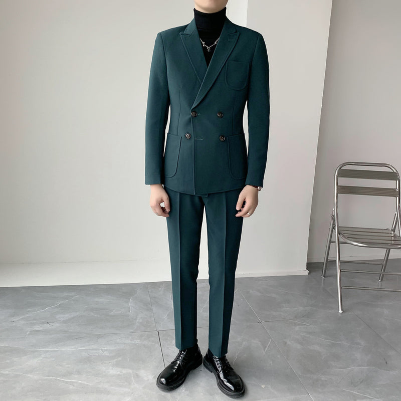 Double Brewed Seersucker Suit Men's Set Leisure Suit