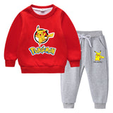 Children Pokemon Pikachu Hoodie & Pant Set Fleece Lined Padded Warm Keeping Winter Clothes Sweatershirt Suit