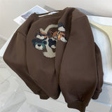 Diana Harvard Sweatshirt Cartoon Bear round Neck Pullover Khaki Sweater