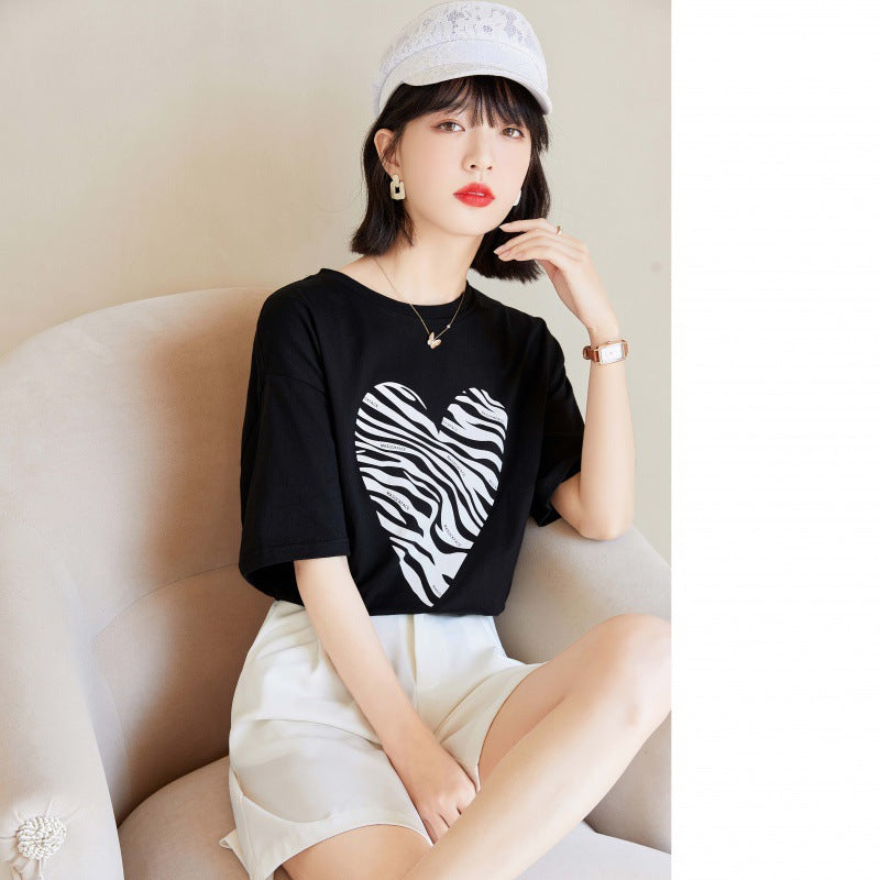 Zebra T Shirt Thin Heart Zebra Pattern