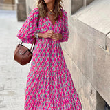 Women Bohemian Dress Women's Summer Short Sleeve Printed Dress