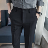 Men Trousers Simple Elastic Waist Business Casual Suit Pants Male