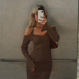 Music Festivals Rave Outfits Dress Autumn Long Sleeve Slim-Fit Sheath Dress for Women