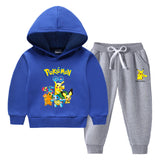 Children Pokemon Pikachu Hoodie & Pant Set Fleece Lined Padded Warm Keeping Winter Clothes Sweatershirt