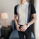 Men Polo Shirts Thin Stretch Striped T-shirt