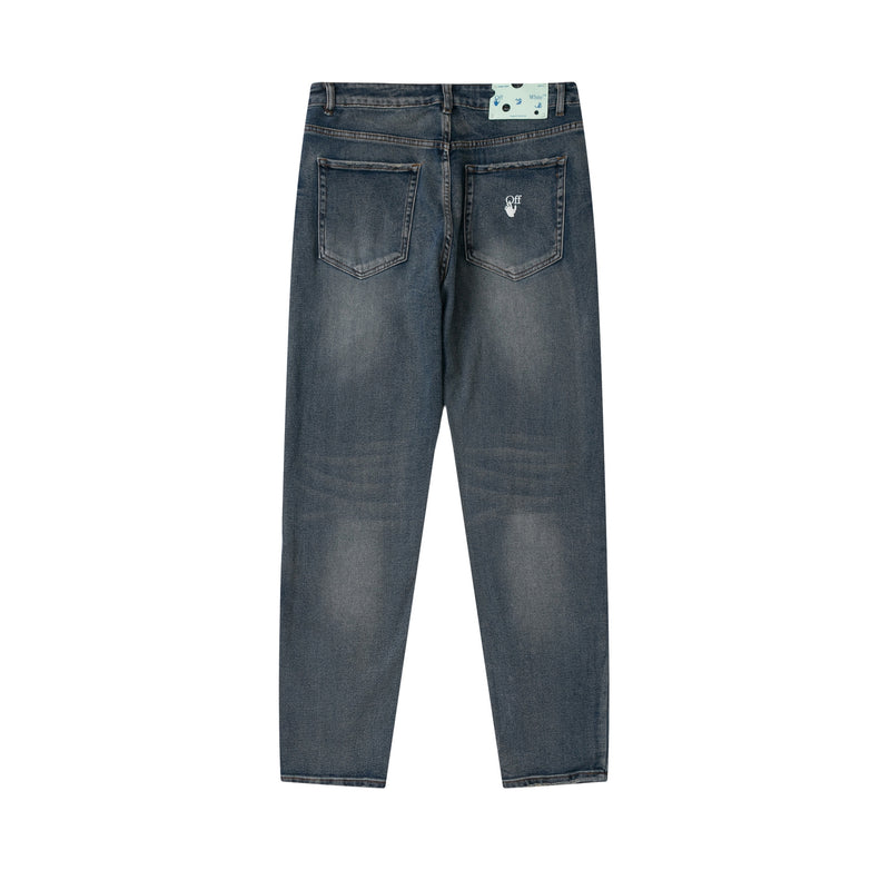 Off White Winter Pants Autumn and Winter Brushed Vintage Washed Denim Trousers
