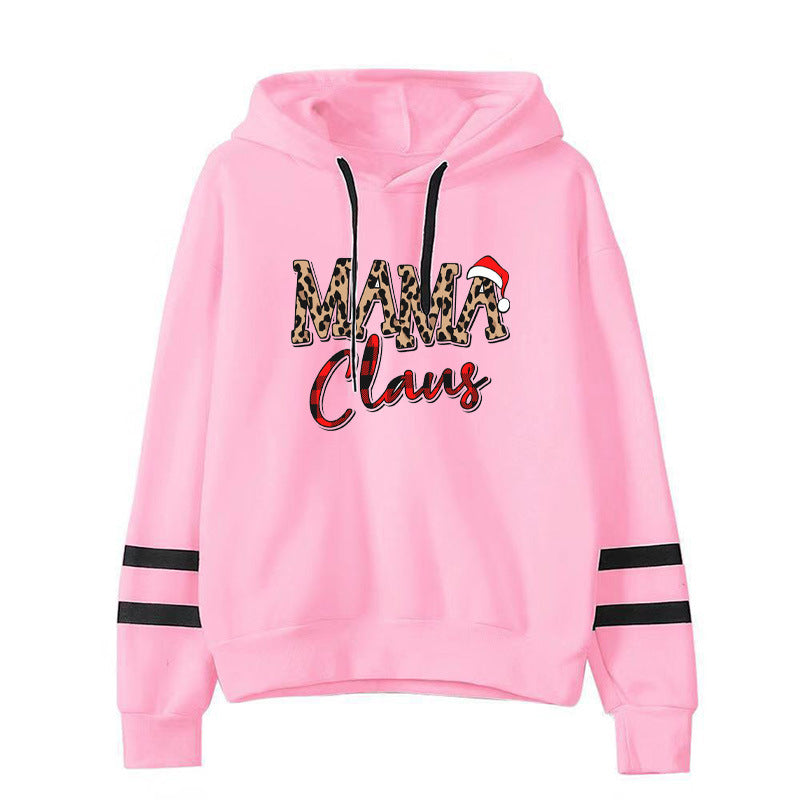 Boy Mama Hoodie Christmas Leopard Print Parallel Bars and Stripes Sweatshirt