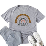 Boy Mama T Shirt Mama Leopard Print Rainbow Pattern Printed T-shirt