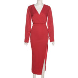 Music Festivals Rave Outfits Dress Sexy V-neck Slim Fit Long Sleeve Narrow Dress for Women