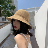Straw Hat Handmade Straw Hat Female Woven Beach Sun Hat Bucket Hat