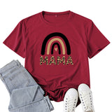 Boy Mama T Shirt Mama Leopard Print Rainbow Pattern Printed T-shirt