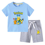 Children Pokemon Pikachu Tshirts & Shorts Cotton Short Sleeve Shorts Two Pieces Neutral