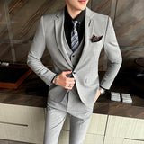 Seersucker Suit Men's Suit Set Slim Fit Business Plaid Three-Piece Set