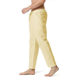 Linen Pants Straight Leg Pants Cotton Loose Casual Elastic Waist Pants Men's Solid Color Trousers