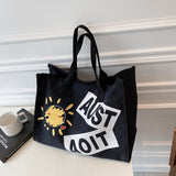 The Teacher Tote Smiley Face Canvas Big Bag Fashion Handbags Shoulder Bag Large Capacity Casual Tote Bag