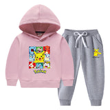 Children Pokemon Pikachu Hoodie & Pant Set Fleece Lined Padded Warm Keeping Sweatshirt Set