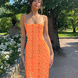 Women Exotic Dresses Spring and Summer Sexy Slim Fit Backless Strap Floral Dress