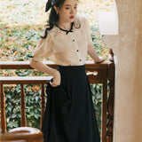 Women Cottagecore Dress Collar Shirt Set