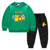 Children Pokemon Pikachu Hoodie & Pant Set Pure Color Cotton Quality Sweatshirt Set Trousers