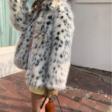 Women Dalmatian CoA Spotted Leopard Fur Coat Mid-Length Women