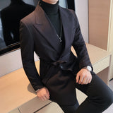 Double Brewed Seersucker Suit Fall Winter Men Casual Top Coat