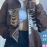 Skeleton Hoodie Spring and Autumn Leisure Sweatshirt Halloween Skull Print Pullover Hooded Zip Cardigan