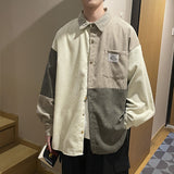 Corduroy Patch Jacket Retro Patchwork Contrast Color Corduroy Shirt Men's Spring Coat