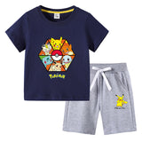 Children Pokemon Pikachu Tshirts & Shorts Cotton Short Sleeve Shorts Two Pieces Sports Loose