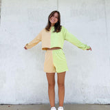 Women Top & Pant 2 Piece Set Autumn and Winter New Color Contrast Patchwork Long-Sleeved Sweater High Waist Hip Shorts Casual Suit