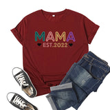Boy Mama T Shirt Mama Est Printed Short Sleeve round Neck T-shirt