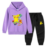 Children Pokemon Pikachu Hoodie & Pant Set Hooded Sweater Trousers Two-Piece Baby Cotton Sweater Set