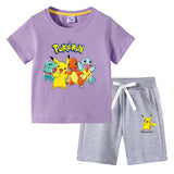 Children Pokemon Pikachu Tshirts & Shorts Cotton Short Sleeve Shorts Two Pieces Neutral