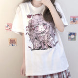 Gothic Lolita Harajuku Style Clothing Adhesive Bandage Girl Short Sleeve Printed T-shirt Women