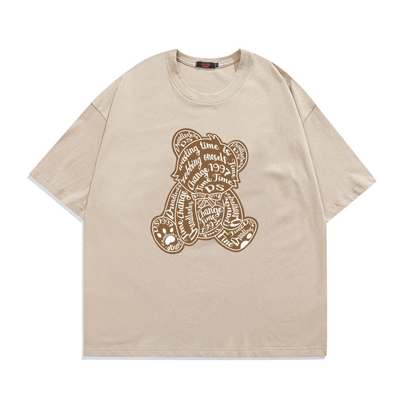 2022 Summer Man Outfits Printed Bear Crew Neck
