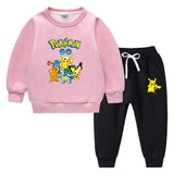 Children Pokemon Pikachu Hoodie & Pant Set Fleece Lined Padded Warm Keeping Winter Clothes Sweatershirt Suit