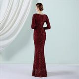 Sequin Evening Dress Elegant Long Sleeve Sequined Queen Fishtail Skirt