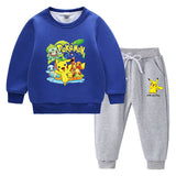 Children Pokemon Pikachu Hoodie & Pant Set Fleece Lined Padded Warm Keeping Winter Clothes Sweatershirt Suit