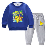 Children Pokemon Pikachu Hoodie & Pant Set Fleece Lined Padded Warm Keeping Winter Clothes Sweatershirt Suit