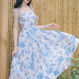 Women cottagecore Dress Vintage Sleeveless Gentle Fairy Waist Dress
