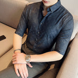 Men Shirts Floral Print Mid-Length Sleeves Shirt