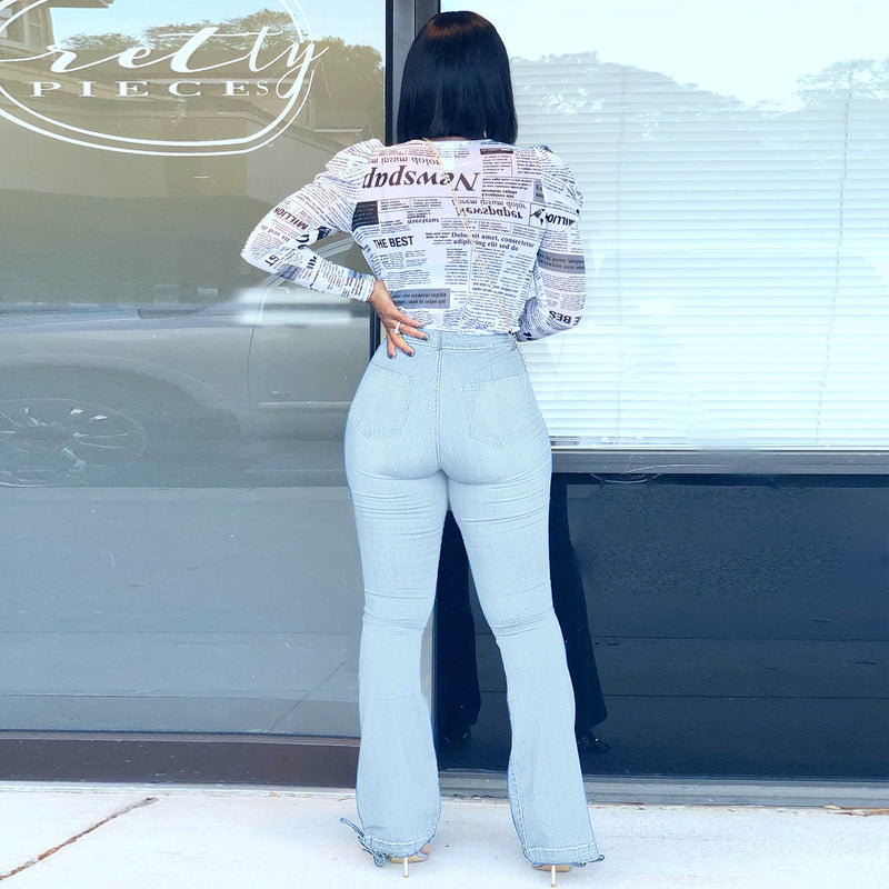 Women Plus Size Jeans Casual Strap Denim Ankle Banded Pants