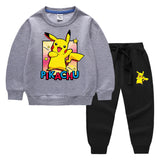 Children Pokemon Pikachu Hoodie & Pant Set Sweatshirt Set Solid Color Cotton Warm