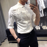 Men Shirts Embroidered Slim Half-Sleeve Shirt