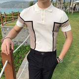 Men Short Sleeve T-Shirt Lapel Contrast Color T-shirt