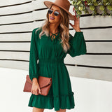 Beth Dutton Outfits Waist Dress Autumn and Winter Long Sleeve Solid Color A- line Dress