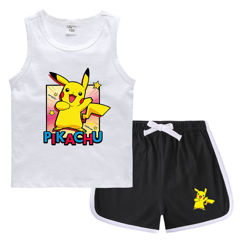 Children Pokemon Pikachu Tshirts & Shorts Sports Sweat-Absorbent Shirt Suit